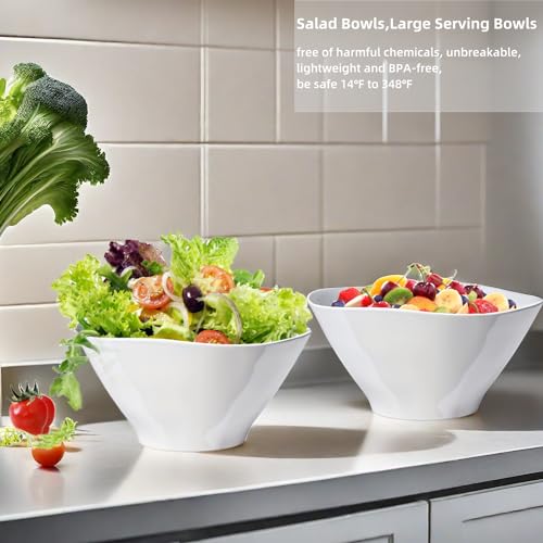 10" Salad Bowls, 114 oz. Unbreakable Plastic Serving Bowls for Salads, Fruits, Entertaining, Dinner Parties, Microwave & Dishwasher Safe, BPA-free, Set of 2