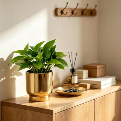 Shiny Gold Ceramic Plant Pots, with Drainage Holes, 4.33 X 4.33 Inch - color: Gold