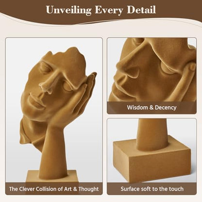 Thinker Statue Hear No Evil with Soft Velvety Texture, Brown - color: Nohear-brown