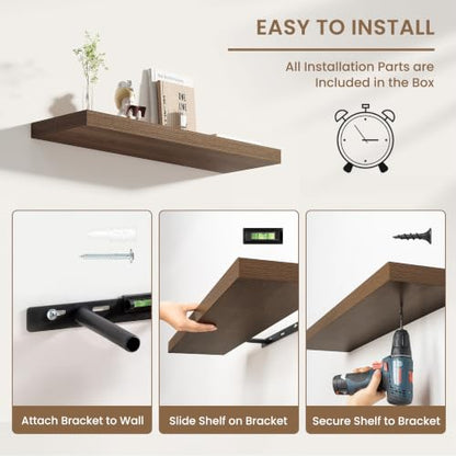 Dreamland 16 Inches Wall Mounted Wood Floating Shelves, Walnut, 2 Pack - color: Walnut, size: 16in