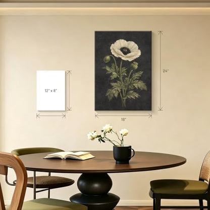 Framed Botanical Wall Art, Moody Poppy Canvas Prints, 16x24 Inch - color: Poppy
