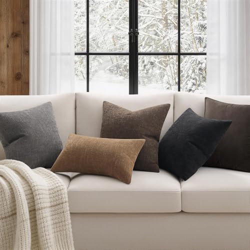 JUSPURBET Chenille Texture 16x16 Throw Pillow Covers Set of 2,Coffee Brown - color: Coffee Brown, size: 16" x 16" (Pack of 2)