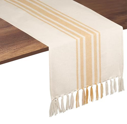 Native Fab Yellow Table Runner 108 Inches Long - Striped Table Cover with Fringes - 100% Cotton, Soft, Tight Weave, Non Slip Tablerunner for Dining, Wedding - Pale Yellow, White (14x108 inches) - color: Pale Yellow White, size: 14x108