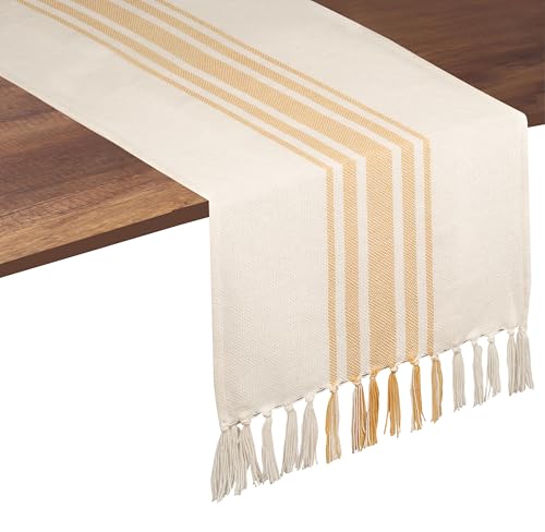 Native Fab Yellow Table Runner 72 Inches Long - Striped Table Cover with Fringes - 100% Cotton, Soft, Tight Weave, Non Slip Tablerunner for Dining, Wedding - Pale Yellow, White (14x72 inches) - color: Pale Yellow White, size: 14x72