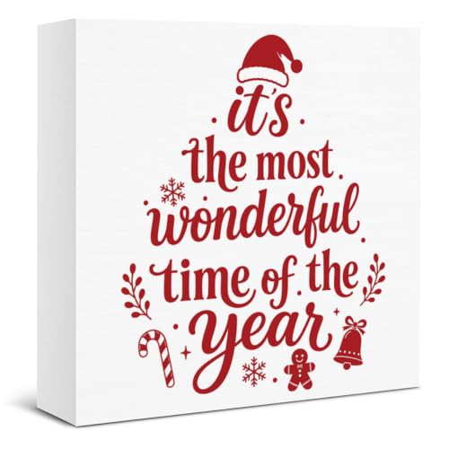 Christmas Decorations, Holiday Wonderful Time Wooden Sign Decor 5x5 Inch - color: Tub-3