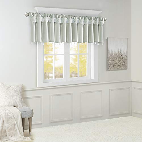 MADISON PARK Emilia Faux Silk Valances for Windows with Beads , Elegant Window Valance , 50" W X 26" L , Dust Aqua - color: Dusty Aqua, size: 50"W x 26"L (Pack of 1), style: Valance