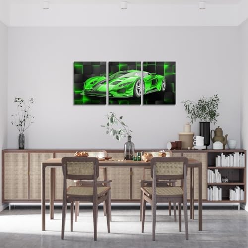 Feelyou Race Car Wall Art 12" x 16" x 3 - color: Green Black