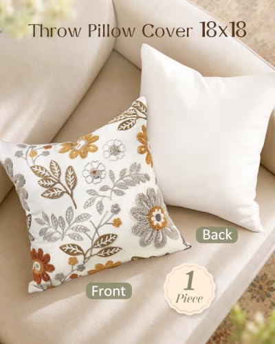 Fall Embroidered Throw Pillow Cover 18x18 Inch, Amber Blooms - color: Amber Blooms, size: 18" x 18" (Pack of 1)