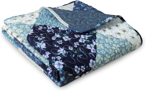 Exclusivo Mezcla 60"x 80" Boho Quilted Throw Blanket, Dark Blue Quilt Throw - color: Bohemian Patchwork Blue, size: 60 x 80 inch