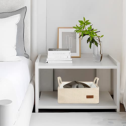 Medium Beige Basket,Cute Decorative Basket Burlap Storage Organizer Bin for Gifts Empty with Handles for Shelves,Closets, Laundry, Nursery,Toys,Books15*10"* 5.3"