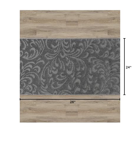 2 Ft Charcoal Entryway Kitchen Bath Rug Mat, Custom Size, Non Slip Washable - color: Anthracite Floral, size: 2'2" x 2' (Rectangular)