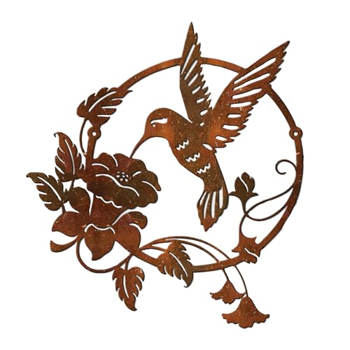 Zoihet Round Metal Bird Wall Art Decor - Hummingbird Wall Art Silhouette for your patio, garden, and fence Art Decor, Bird Wall Silhouette Indoor and Outdoor Hanging (Brown) - color: brown