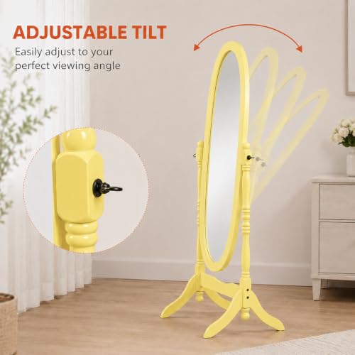 Cheval Mirror Full Length Floor Mirror with Stand, Adjustable Oval Wood Standing Mirror, Freestanding Dressing Mirror for Bedroom, Living Room and Dressing Area (Yellow) - color: Yellow