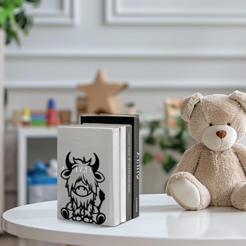 Peacoblue 5.3"x4.3"x6.5" Metal Bookends, Heavy Duty Book Ends for Shelves - style: Highland Cattle
