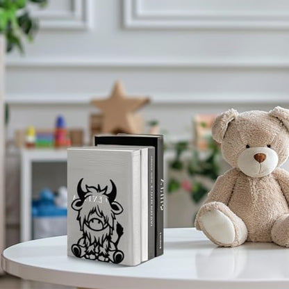 Peacoblue 5.3"x4.3"x6.5" Metal Bookends, Heavy Duty Book Ends for Shelves - style: Highland Cattle