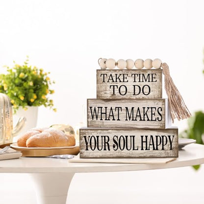 Yuntau 4 Pcs Farmhouse Tabletop Decoration Inspirational Tiered Tray Decor - style: Inspirational