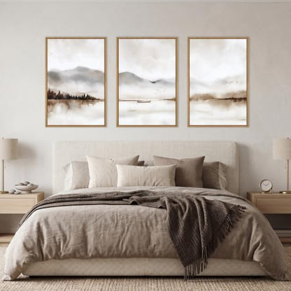 DRACIT Neutral Abstract Mountain Framed Canvas Print Wall Art Set-16"x24"x3 - color: Natural Landscape Wall Art, size: 16"L x 24"W
