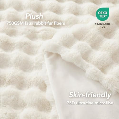 L'AGRATY Faux Rabbit Fur Throw Blanket for Couch, 50'' x 60'', Cream White - color: Cream White, size: 50" x 60"