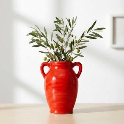 Sunddo Red Ceramic Flower Vase, 8 Inch - color: Red - 8, size: 8 Inch