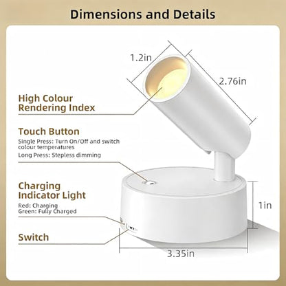 Spot Lights Indoor 5500mAh with Timer, Plant Spot Light Indoor with Remote & 3CCT Dimmable, LED Display Lights Picture Lights for Young, Adults, Women, Tenants, White(2 Pack) - color: 2 x White