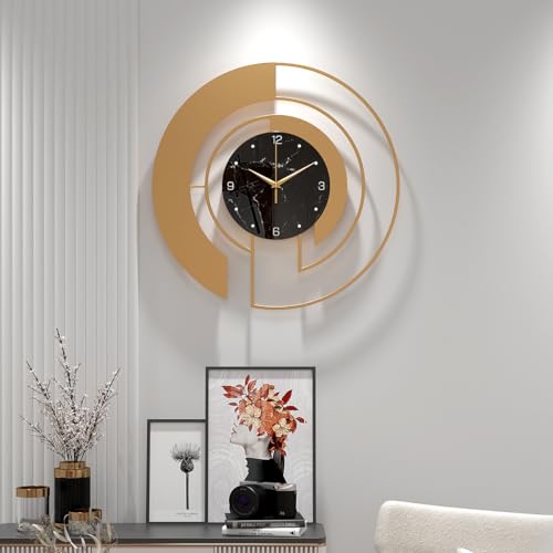 18-Inch Modern Large Metal Wall Clock, Marble-Patterned Tempered Glass Dial, Silent, Non Ticking, Battery Operated Gold Creative Clock, for Bedroom aqnd Living Room Home Wall Decoration - color: Gold
