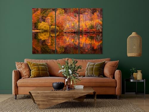 Nature Wall Art Prints - Ocean Forest Mountain Lake Canvas Landscapes - Small to Extra Large Living Room Bedroom Kitchen Bathroom Décor (Autumn Forest with Lake, 39"L x 59"W - 3 Panels) - color: Autumn Forest with Lake, size: 39"L x 59"W - 3 Panels