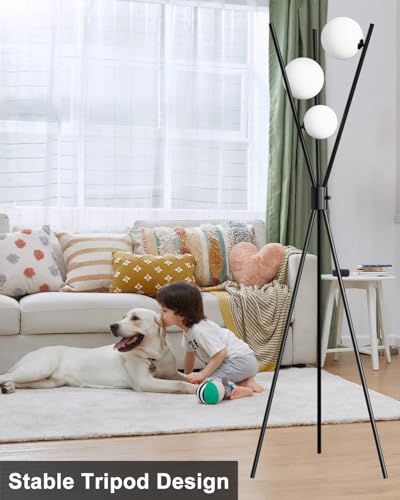Lightdot 60IN Dimmable Black Tripod Floor Lamp Mid Century Standing Lamps - color: 3 Globe-Black Tripod