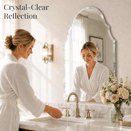 24x40 Inch Scalloped Arch Frameless Beveled Wall Mirror for Vanity - size: 40"L x 24"W