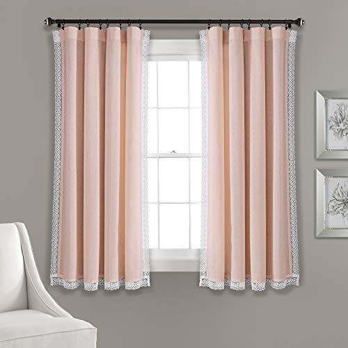 Lush Decor Rosalie Light Filtering Window Curtain Panel Set- Pair- Vintage Farmhouse & French Country Style Curtains - Timeless Dreamy Drape - Romantic Lace Trim - 54" W x 84" L, Blush - color: Blush, size: 54"W x 84"L (Pack of 2), style: Window Panel