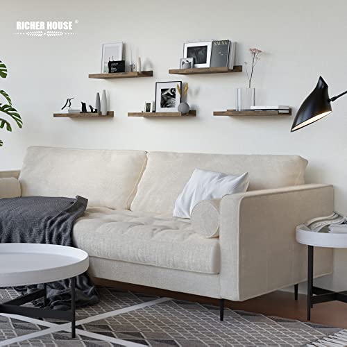 RICHER HOUSE 5-Set Floating Shelves with Lip, Brown Wall Mounted Wood Shelf - color: Brown, size: 16in