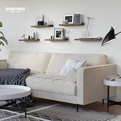 RICHER HOUSE 5-Set Floating Shelves with Lip, Brown Wall Mounted Wood Shelf - color: Brown, size: 16in