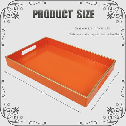 Spsyrine Orange Bathroom Vanity Tray with Handles for Dresser Tops - color: Orange