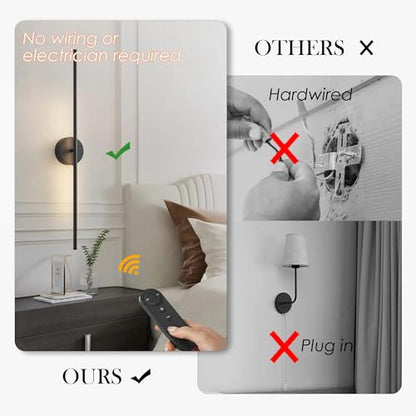 KARTOOSH Battery Operated Wall Sconces Set of Two Wireless Wall Lights - color: Black, size: 40.1 Inches