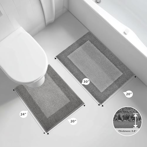 anllugs Bathroom Rugs U-Shaped, 20" x 24" Soft Bath Rugs, Grey & Dark Grey - color: Grey & Dark Grey, size: 20" X 24"