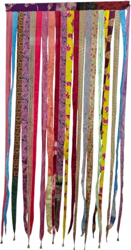 Mango Gifts Old Silk Sari Ribbon Doorway Curtain Hippie Bohemian Room Divider Light-Filtering Boho Curtains Rod Pocket Window Drape for Livingroom Bedroom 85 x 45 Inch (Pink) - color: Pink