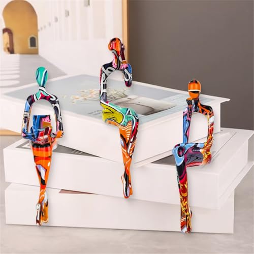 3Pcs Graffiti Abstract Women Thinker Sculptures,Resin Figurine Decor - color: Graffiti B