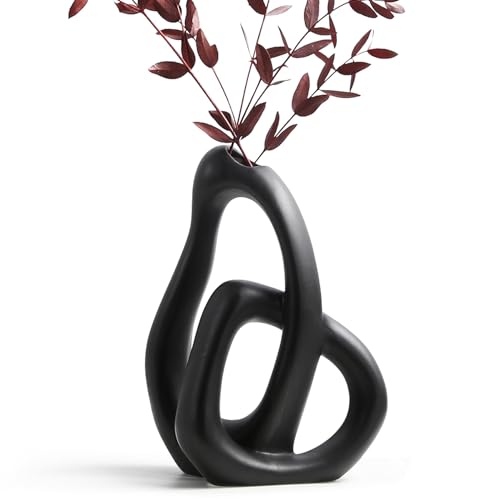 STHIE Modern Black Ceramic Flower Vases for Home Decor Aesthetic - color: Black