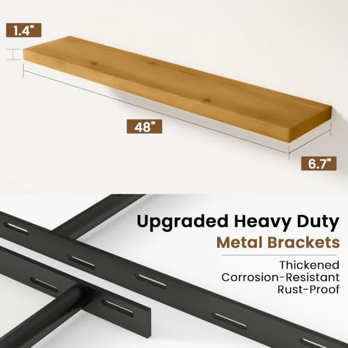 Solid Wood Floating Shelves for Wall 48 inch,Natural Wooden Shelf Set of 1 - color: Natural, size: 48inches-1P