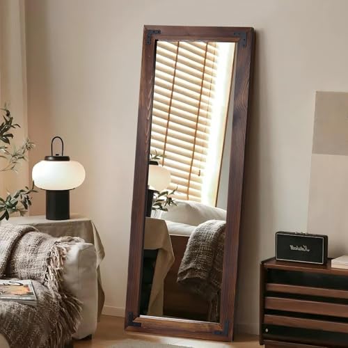 55"× 22" Full Length Mirror with Wood Frame, Natural Wooden Standing Mirror - color: Dark, size: 55"L x 22"W