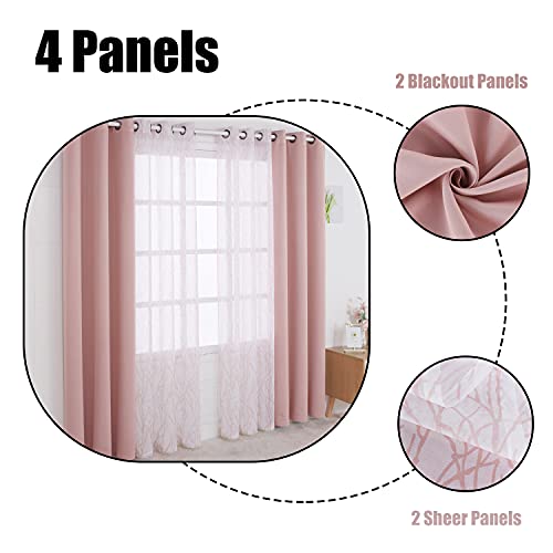 BONZER 침실 거실용 패널 4개 세트 믹스 앤 매치 커튼 - color: 블러쉬, size: 37"W x 84"L (Pack of 4)