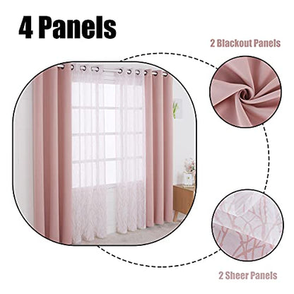 BONZER 침실 거실용 패널 4개 세트 믹스 앤 매치 커튼 - color: 블러쉬, size: 37"W x 63"L (Pack of 4)