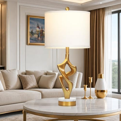 Ruzectt 29" Tall Gold Table Lamp for Living Room, 3 Color Temperatures Bedside Lamp for Bedroom Nightstand, Modern Sculptural Resin Lamp with Marble and Metal Base (1 LED Bulb Included) - color: White & Gold (1 Pack)