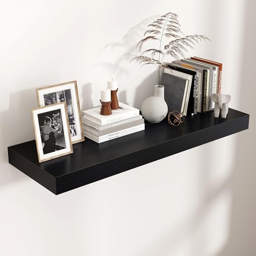 36 Inch Floating Shelves for Wall, 12"D Wood Storage Shelves, Black Finish - color: Black, size: 36 Inch