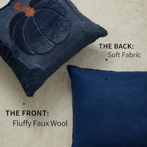 Allorry Fall Pillow Covers 18x18 2 Pack Navy Blue Pumpkin Home Decor 010J18 - color: Navy Blue Pumpkin, size: 18" x 18" (Pack of 2)