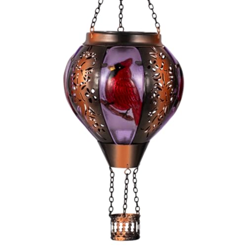 STARSOUL Cardinal Solar Hot Air Balloon Lantern with Flickering Flame, Cardinals Hanging Solar Lantern Outdoor Waterproof, Red Bird Hot Air Balloon Solar Light Decorations for Garden Yard Lawn - color: Red Cardianl-3