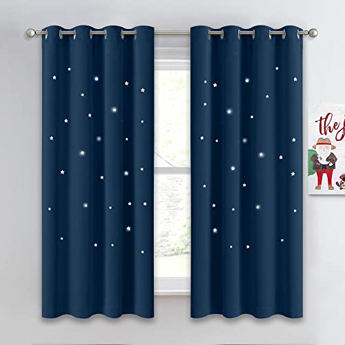 NICETOWN Kids Room Blackout Curtains with Laser Cutting Stars, 1 PC, 52x63 - color: Moroccan Blue, size: 52"W x 63"L (Pack of 1)