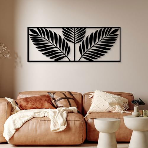 GlintHome Palm Leaf Black Metal Wall Art 6x15 Inch Tropical Plant Leaves - color: Black-031, size: Small