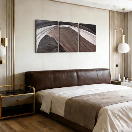 LYYGLYY 3Pcs Framed Brown and Black Canvas Wall Art 12x16 Inches - color: Flow Curve, size: 12x16 Inches
