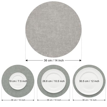 Myir JUN 14" Round Placemats Set of 4, Reversible Dual-Color Place Mats - color: Light Gray Sage Green
