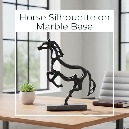 Sagebrook Home 13X11 Galloping Horse On Marble Base, Black